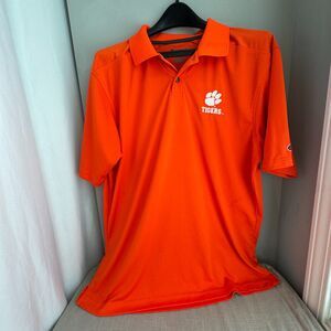 Champion Men’s L Clemson Tigers Polo Shirt Orange Logo Polyester As-Is See Photo